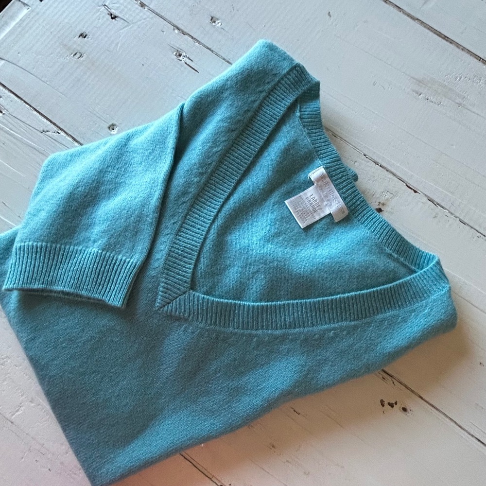 Worthington Cashmere Sweater Women's V-Neck Long Sleeve Blue Size Large